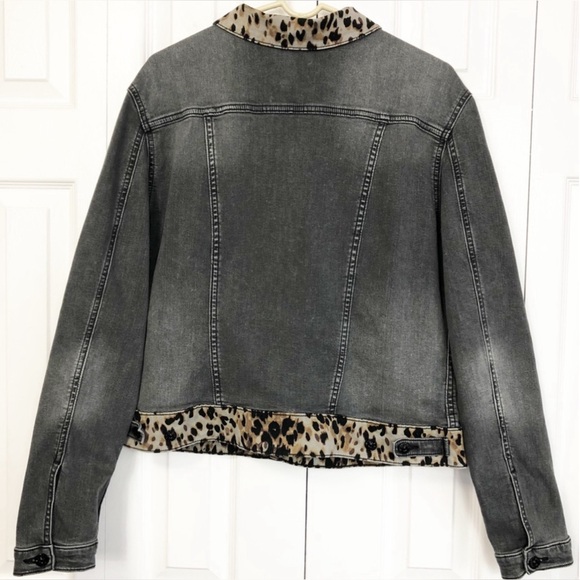 Lularoe Black Denim Leopard Print Stretch Jean Jacket XL - Picture 7 of 16